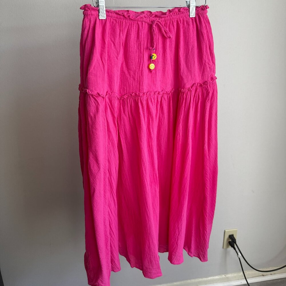 Kerri Rosenthal Vacay Skirt in Pink with Smiley Face Pull Strings Size S